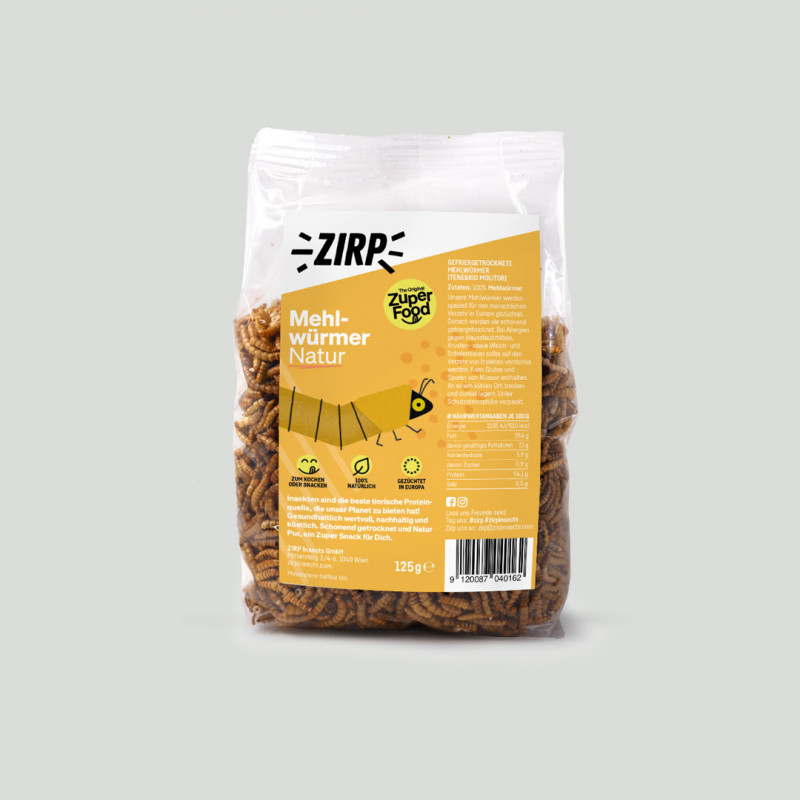 Mehlwürmer Natur von ZIRP, 125g - Insekten zum Kochen Mehlwürmer Natur von ZIRP, 125g - Insekten zum Kochen